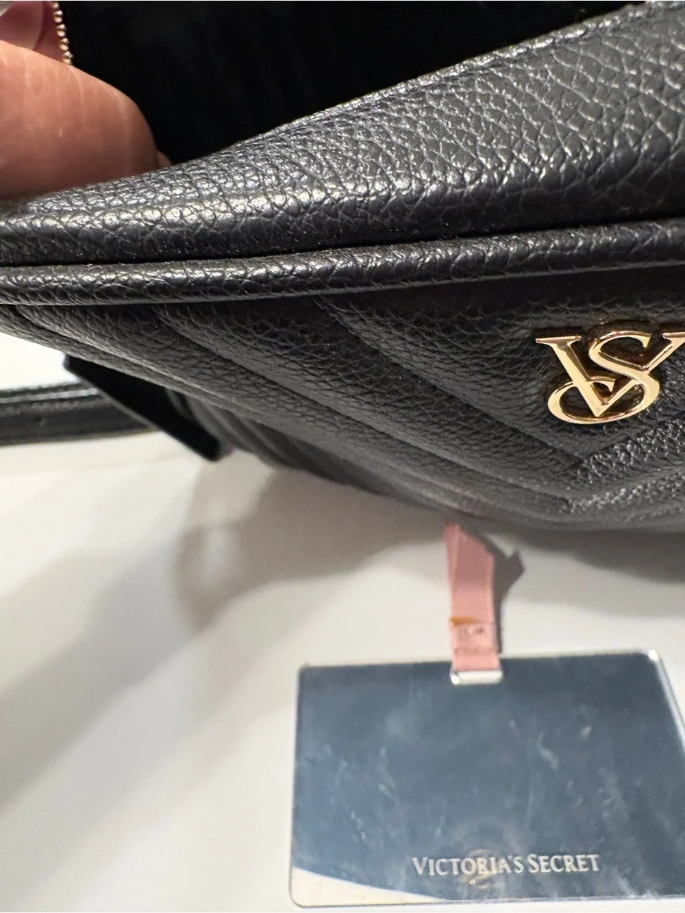 Victoria’s Secret Black Quilted Crossbody Bag with Gold Logo